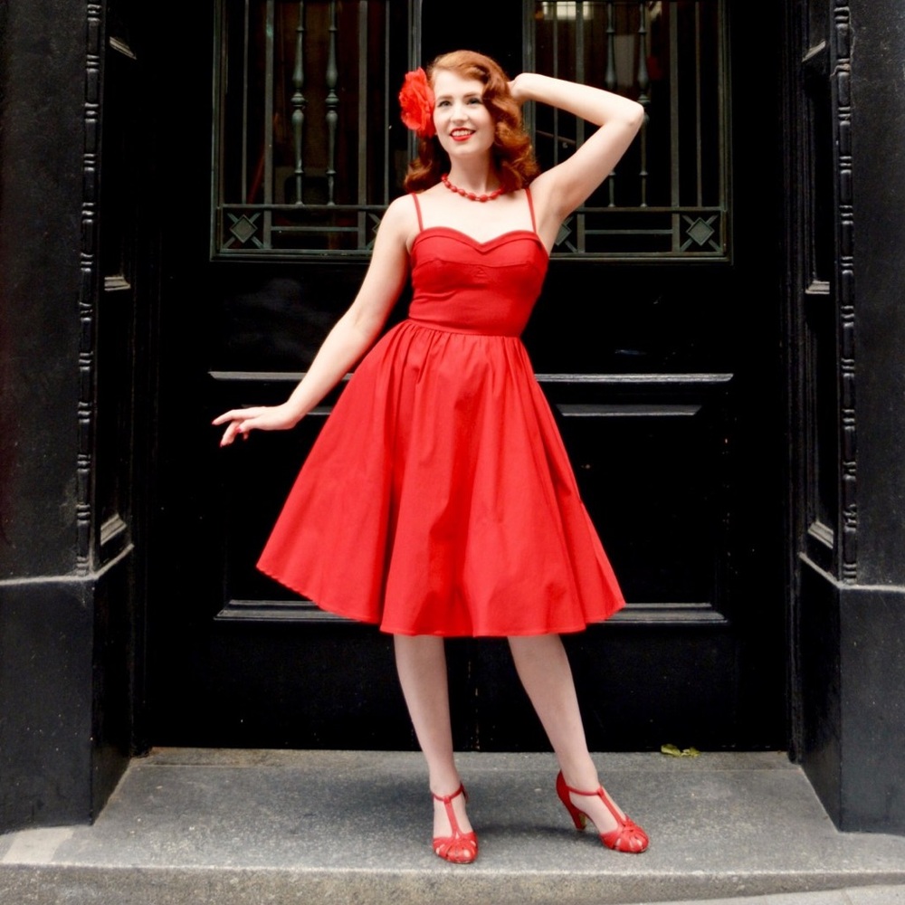 Stop Staring! Summertime in Red Rockabilly Retro Fit & Flare Pin-up Dress Small